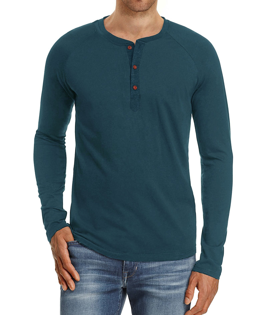 Herrer Langærmet Henley-skjorte med åndbart materiale og moderigtige knapper Stilla