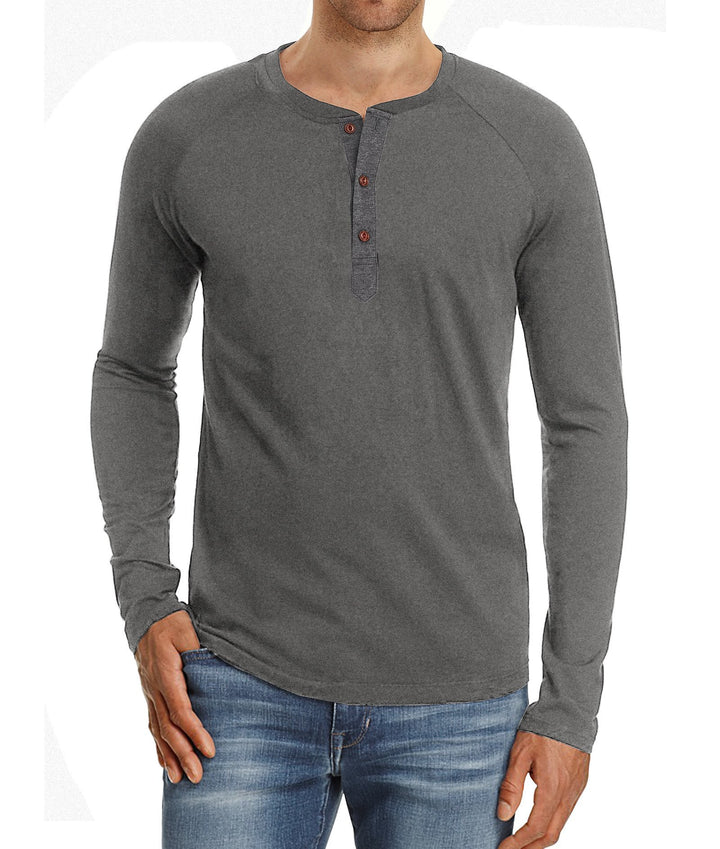 Herrer Langærmet Henley-skjorte med åndbart materiale og moderigtige knapper Stilla