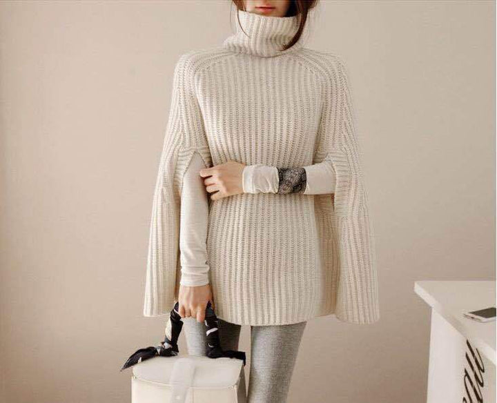Kvinders mode sweater med turtleneck og bælte Stilla