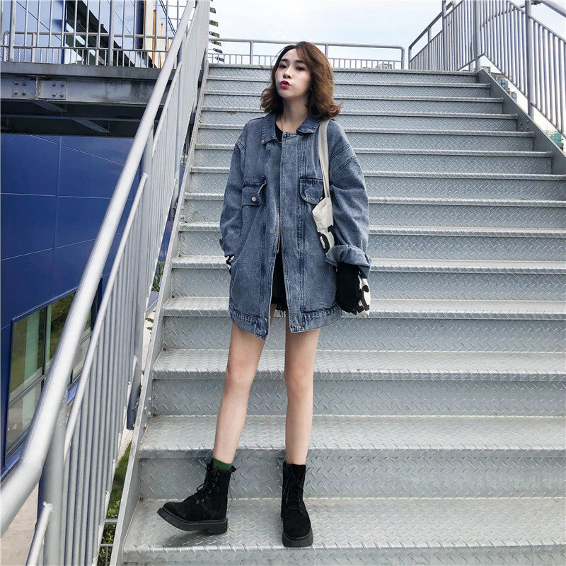 Dame Oversized Denim Jakke med Dekorative Lommer Stilla 1772199111