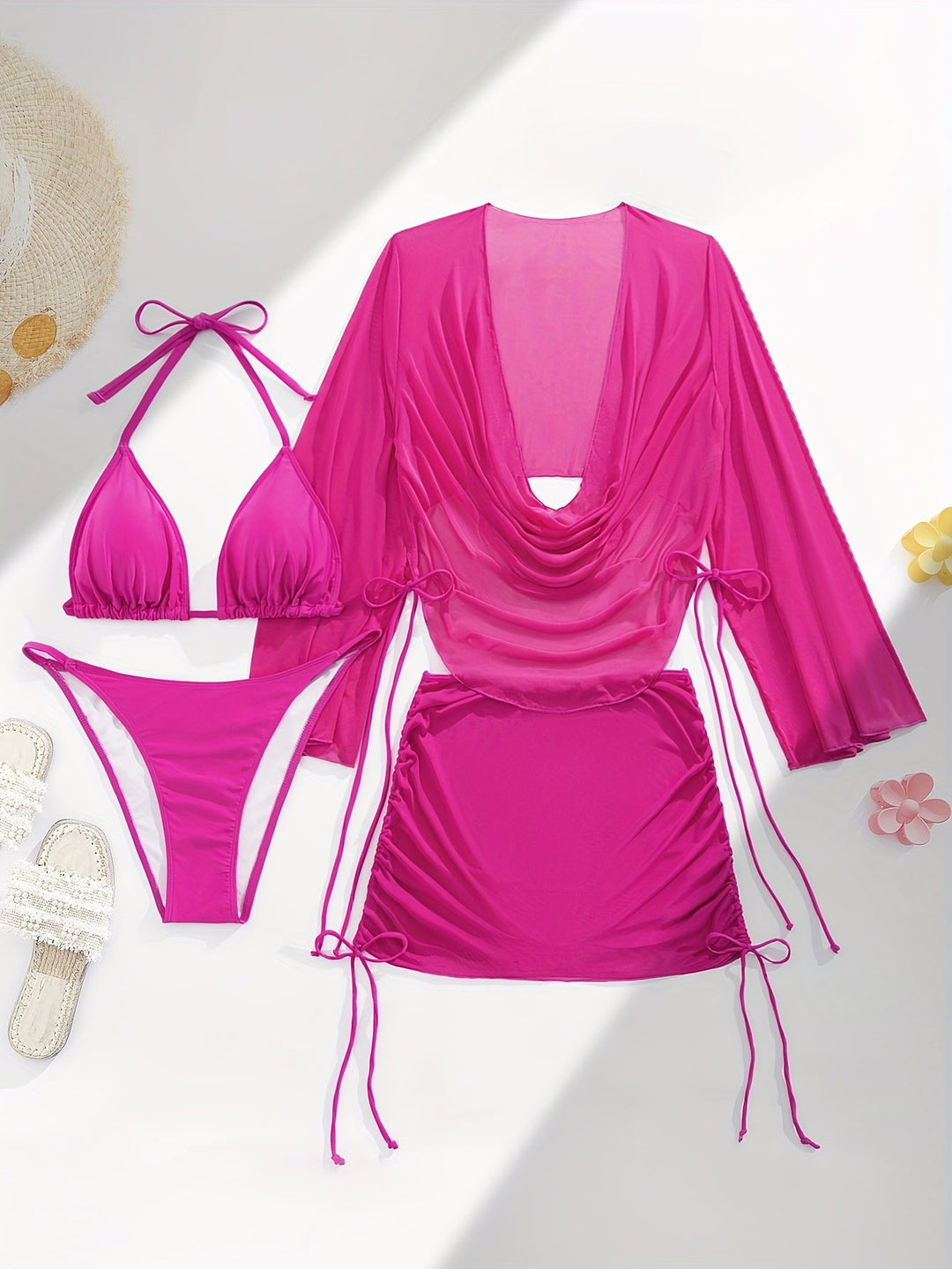 Stilla | Sæt Bikini Ensfarvet Magenta, Trekantet