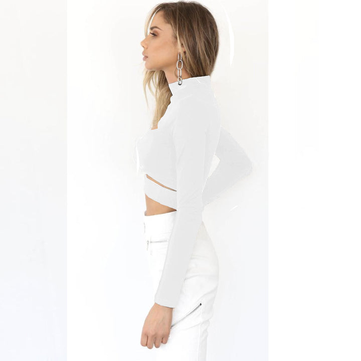 Dame Crop Top med høj hals og udskæringer Skovae