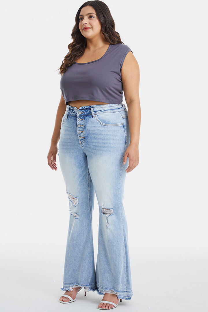 Stilla | Fuldt Størrelse Distressed Raw Hem Høj Talje Flare Jeans