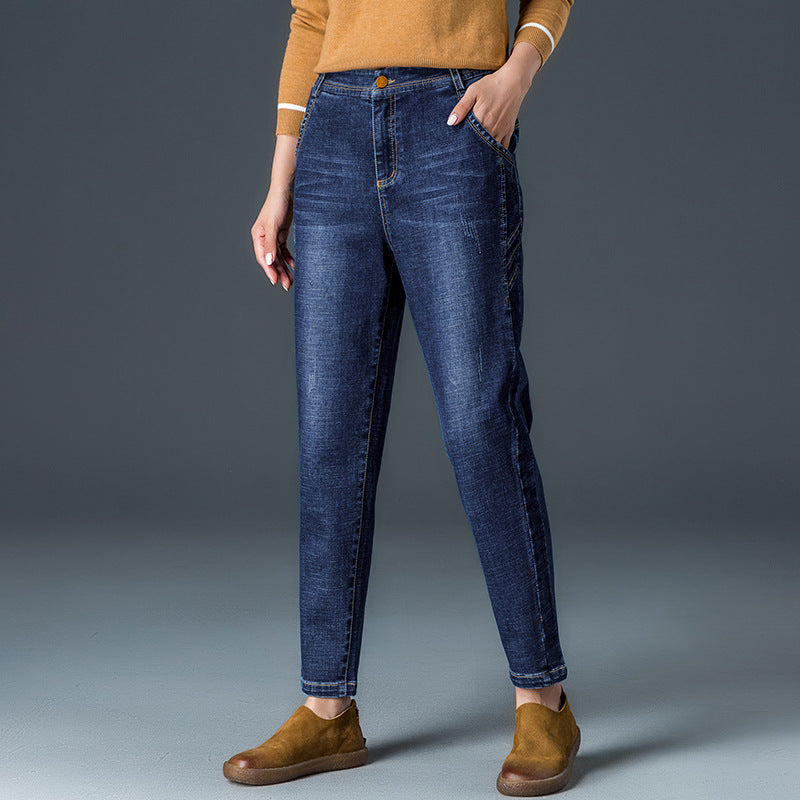Dame moderne denim-bukser med smal pasform og elastisk talje Stilla