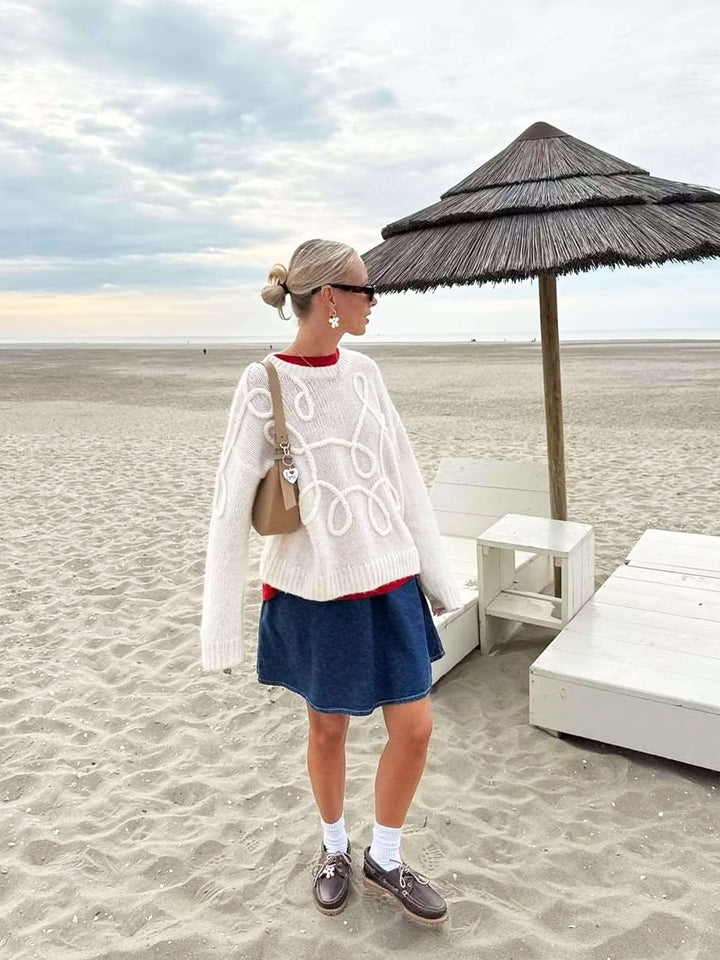 Stilla | Cozy Oversized Sweater med Elegante Broderede Detaljer