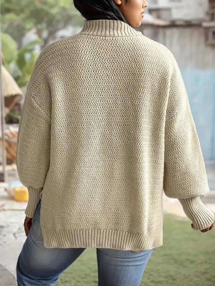 Stilla | Strikket Top Med Flagermusærmer Elegant Ribbet Trøje Med Rund Hals