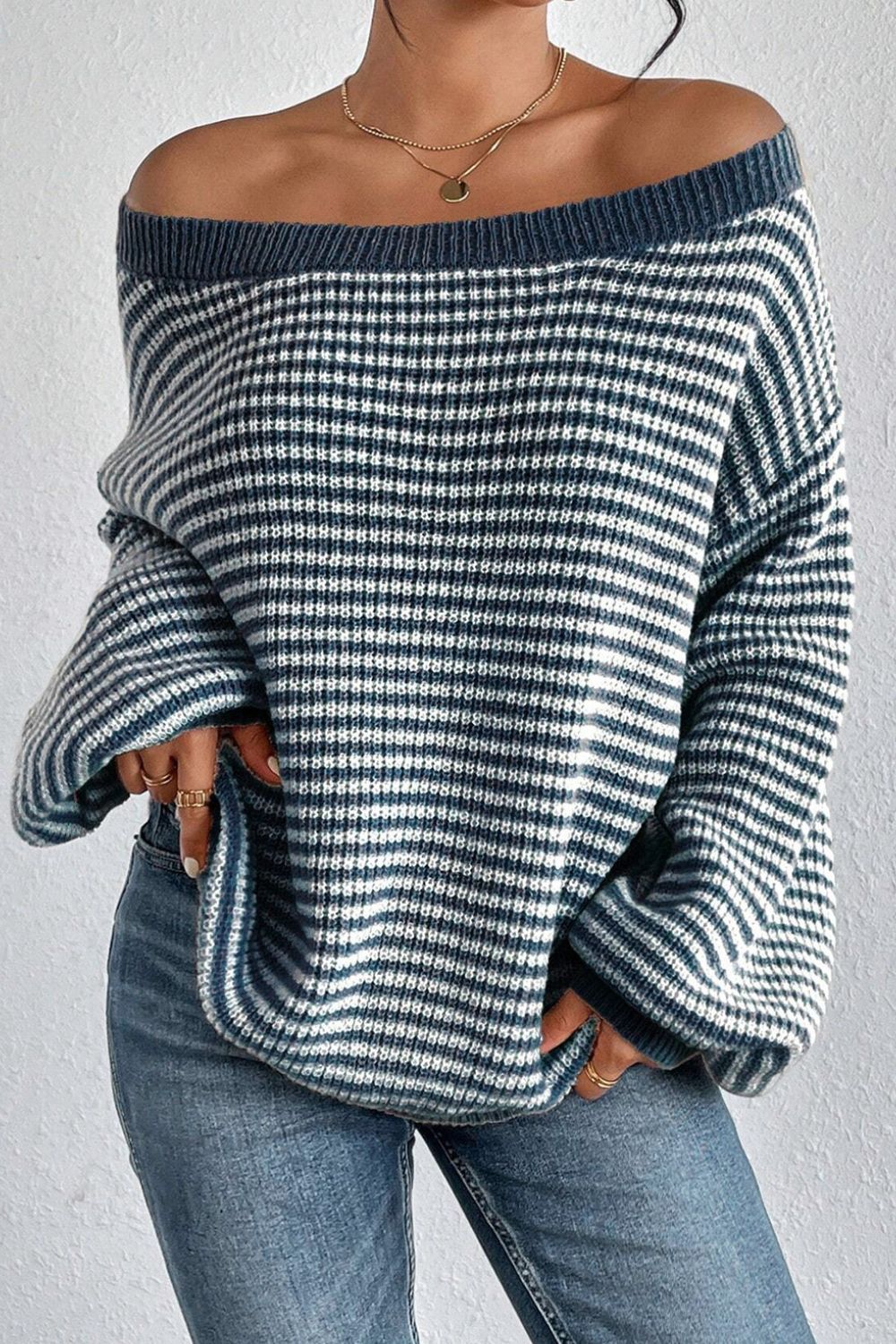 Stilla | Stribet Pullover Med Lange Ærmer og Båd Udsnit