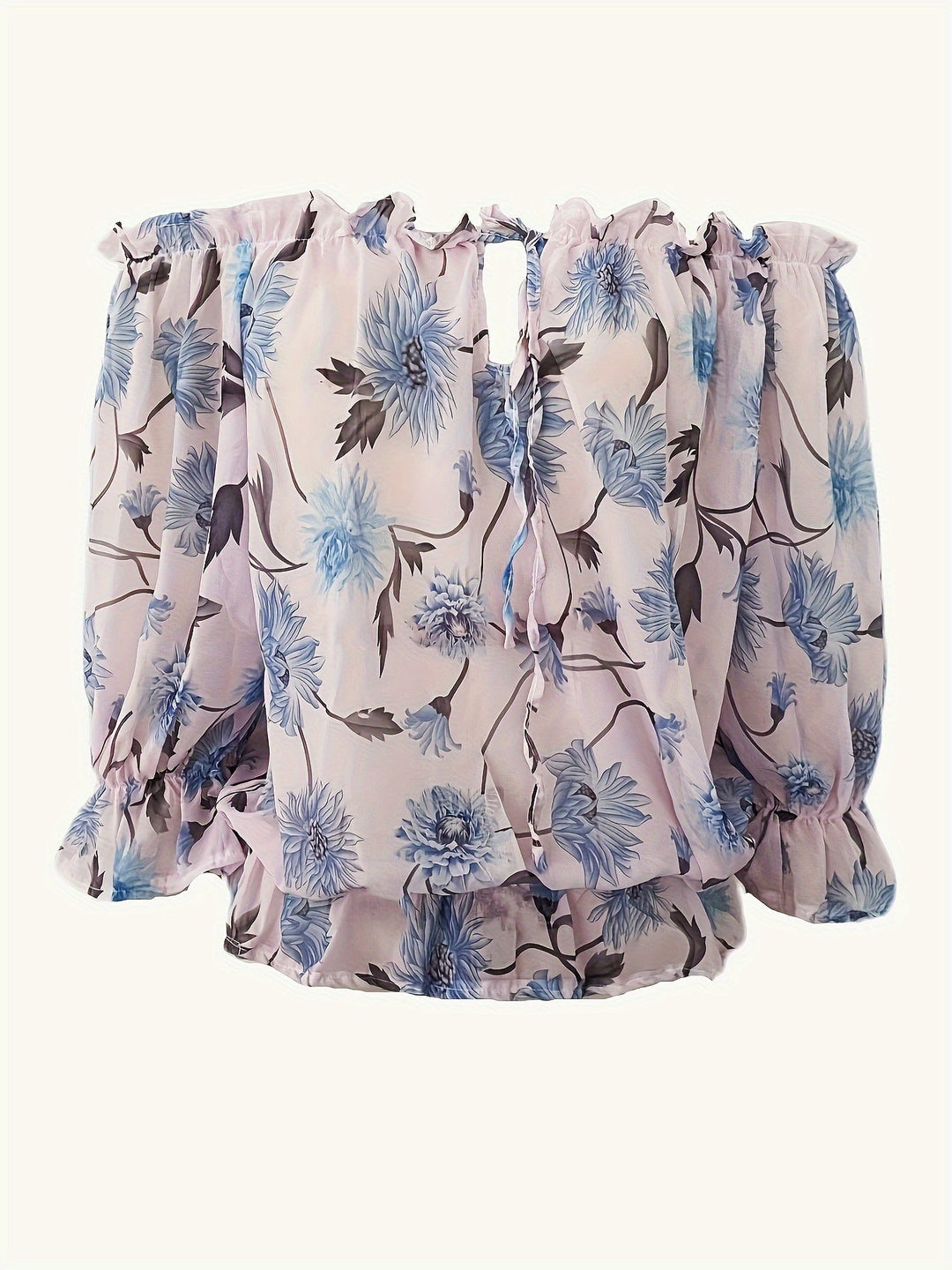 Stilla | Lettet Chiffon Bluse Der Afslører Skuldrene Ballonsleeves Blomstermønster