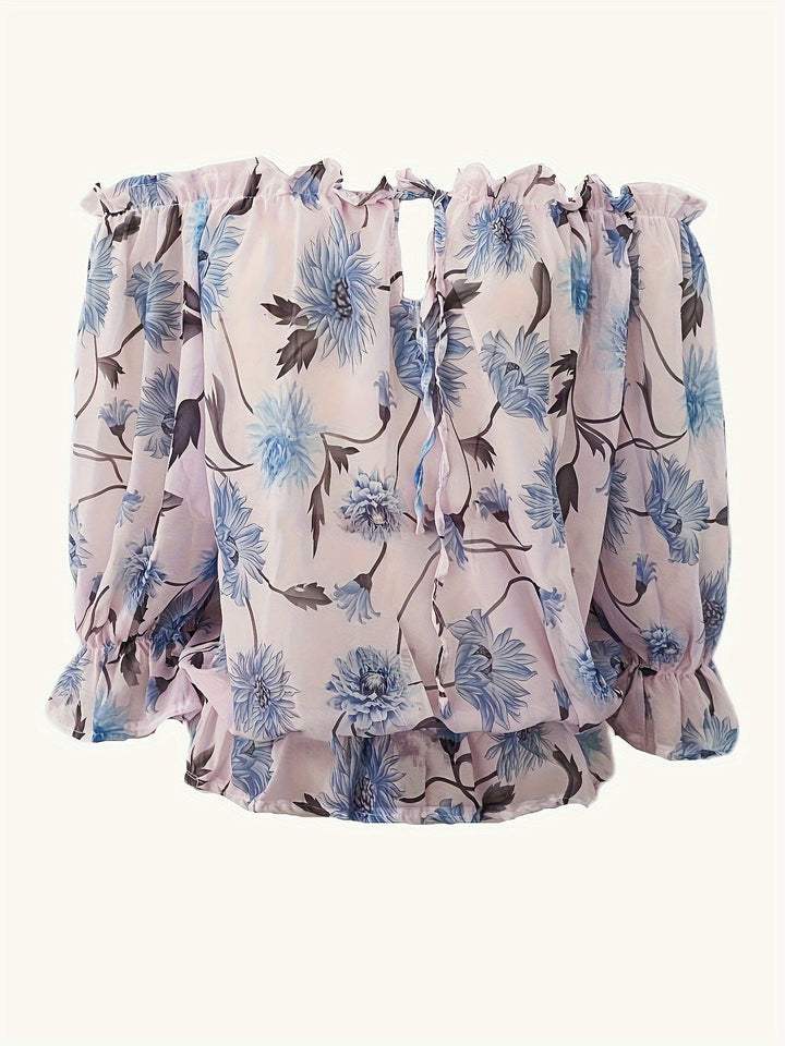 Stilla | Lettet Chiffon Bluse Der Afslører Skuldrene Ballonsleeves Blomstermønster
