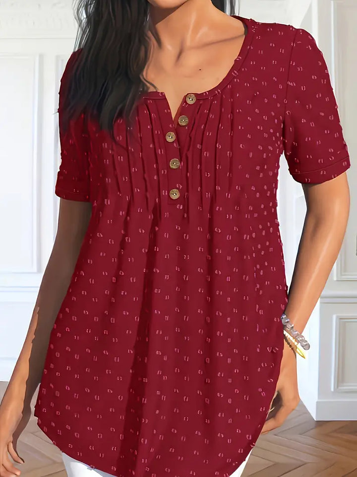 Stilla | Schweizisk Henley Bluse med Korte Ærmer