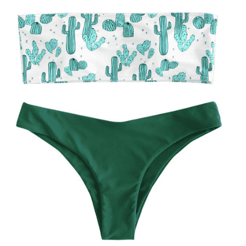 Dame bandeau-bikini med legesygt kaktusmønster Skovae