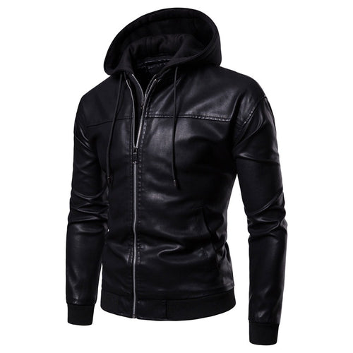 Herrer Stilfuld Kunstlæder Zip-Up Hoodie Stilla