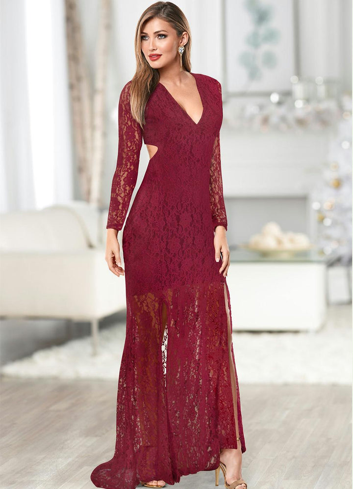 Dame Elegant Cut-Out Spidsmaxikjole Stilla