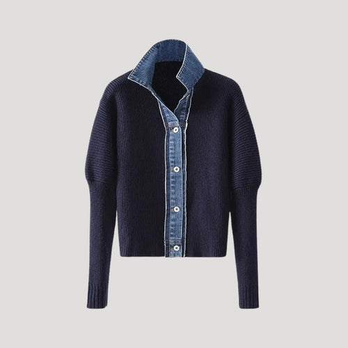 Stilla | Kontrast Denim Trim Strik Strikketrøje