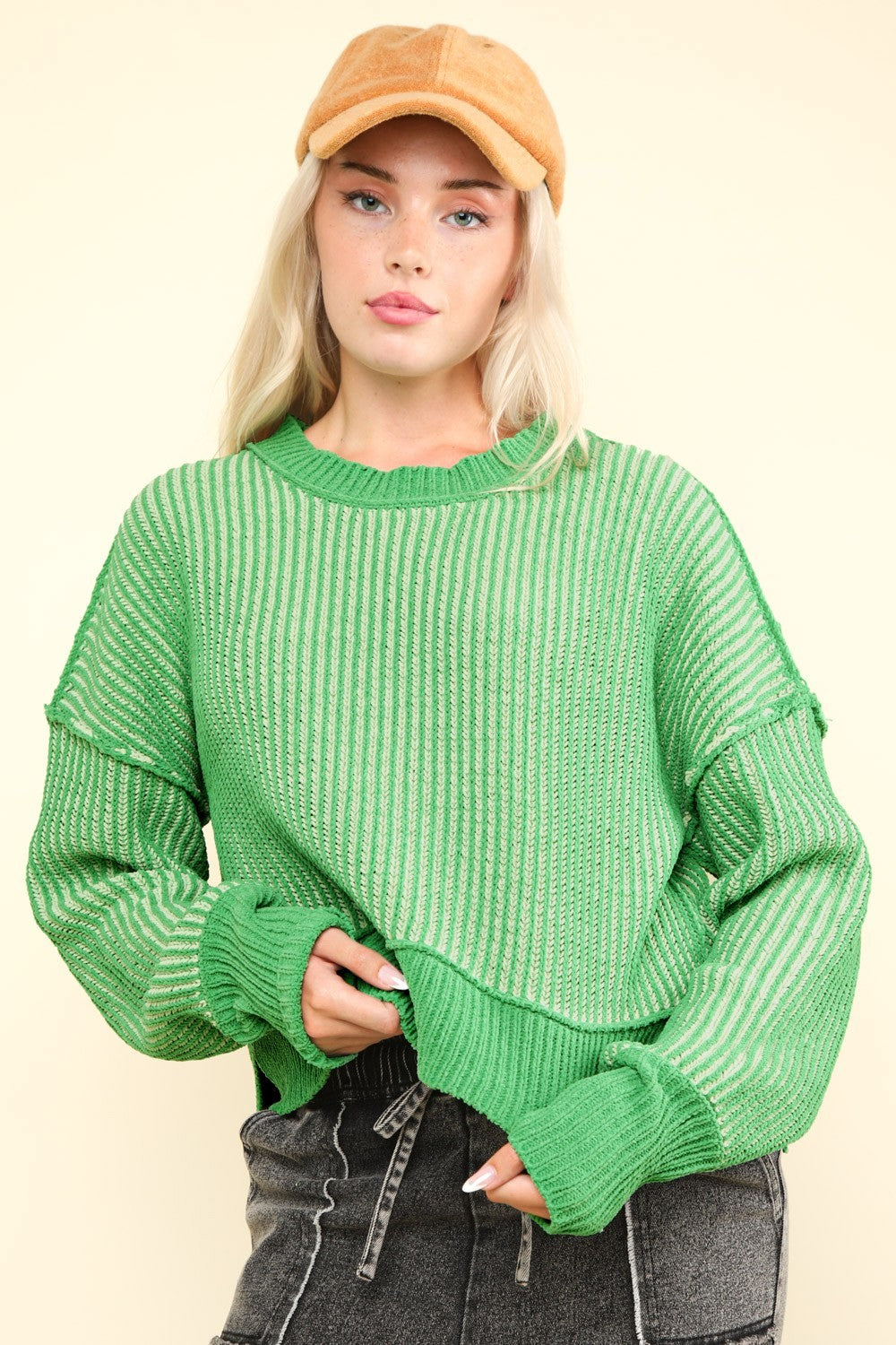 Stilla | Korte Stribet Sweater Med Synlige Sømme