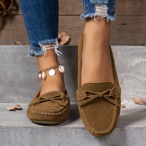 Stilla | Retro Loafers Med Sløjfe, Slip on Sko Med Rund Tå
