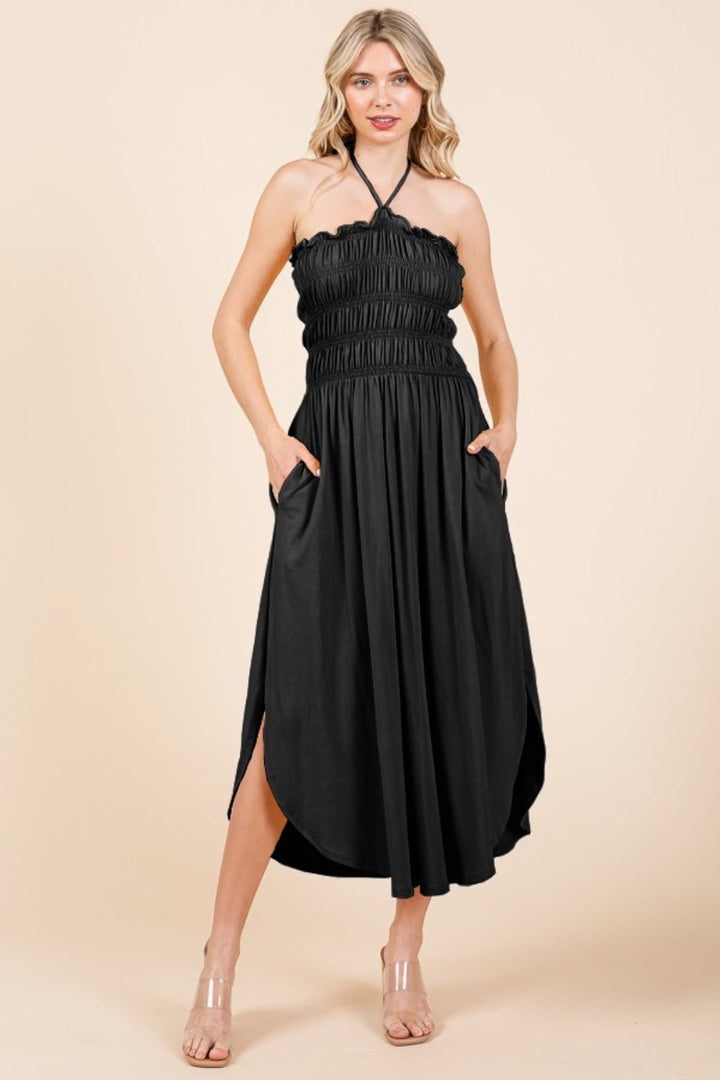 Stilla | Code Tie Back Shirring Dress med Lommer