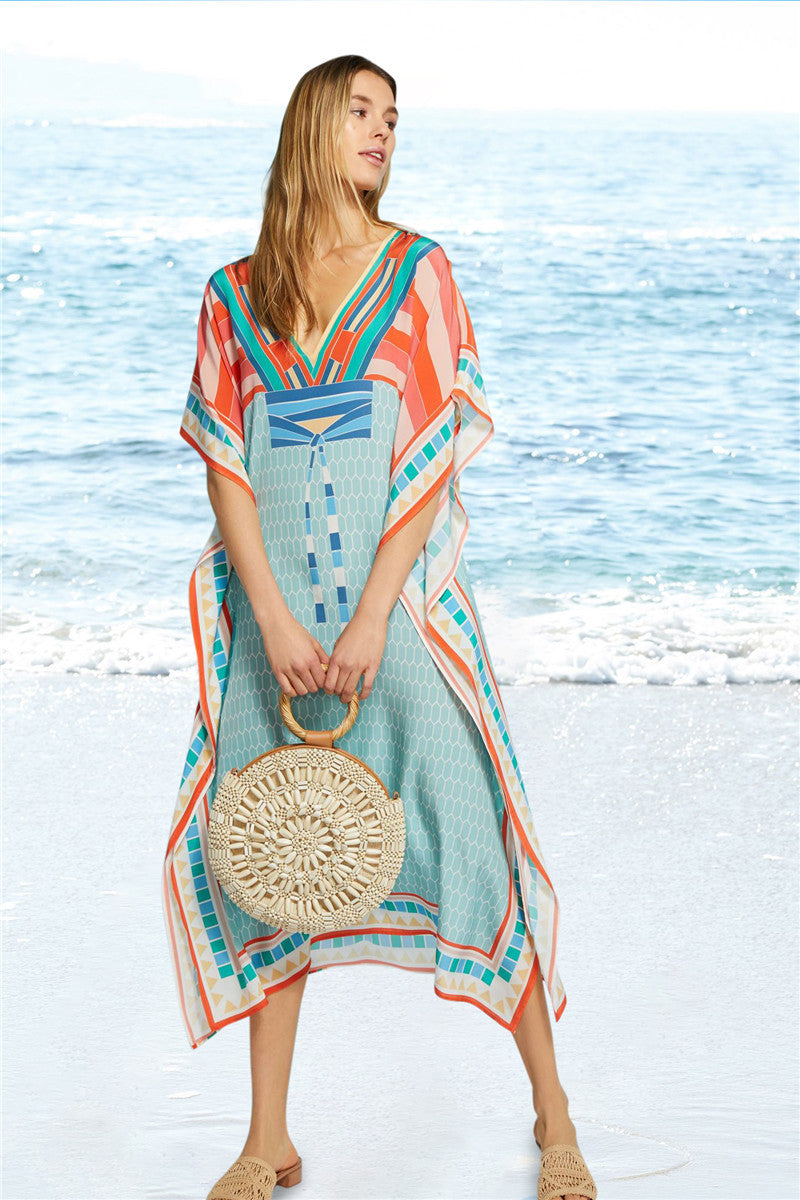 Dame elegant kaftan med geometrisk design og brede ærmer Stilla