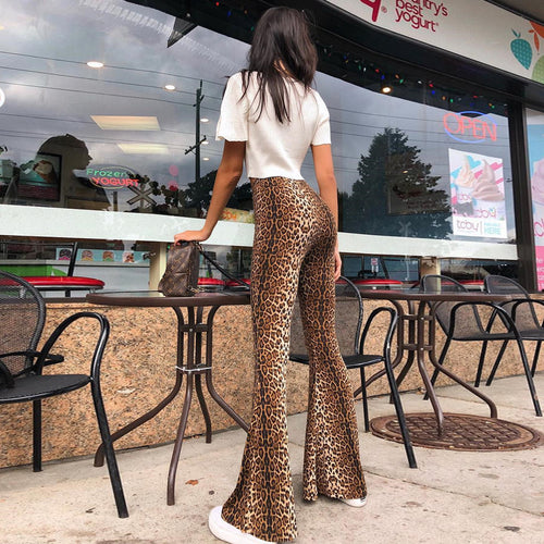 Dame Flared Leggings i leopardmønster med høj talje og elastisk stof Stilla