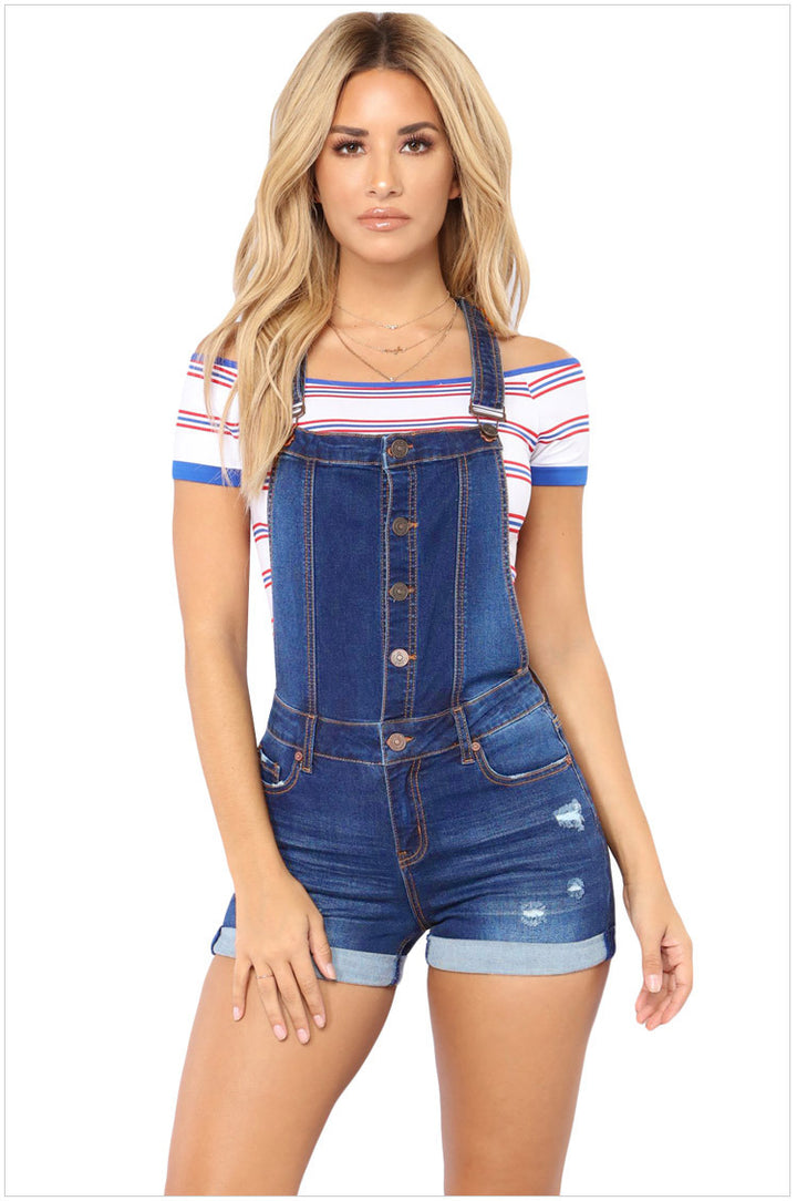 Dame Jeans-suspendershorts med stilfulde ødelagte detaljer og justerbare stropper Stilla