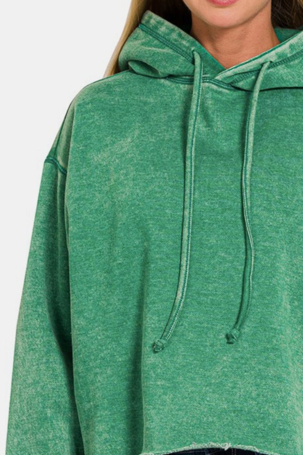 Stilla | Kort Skåret Sweatjakke I Acid Washed Fleece Med Hætte
