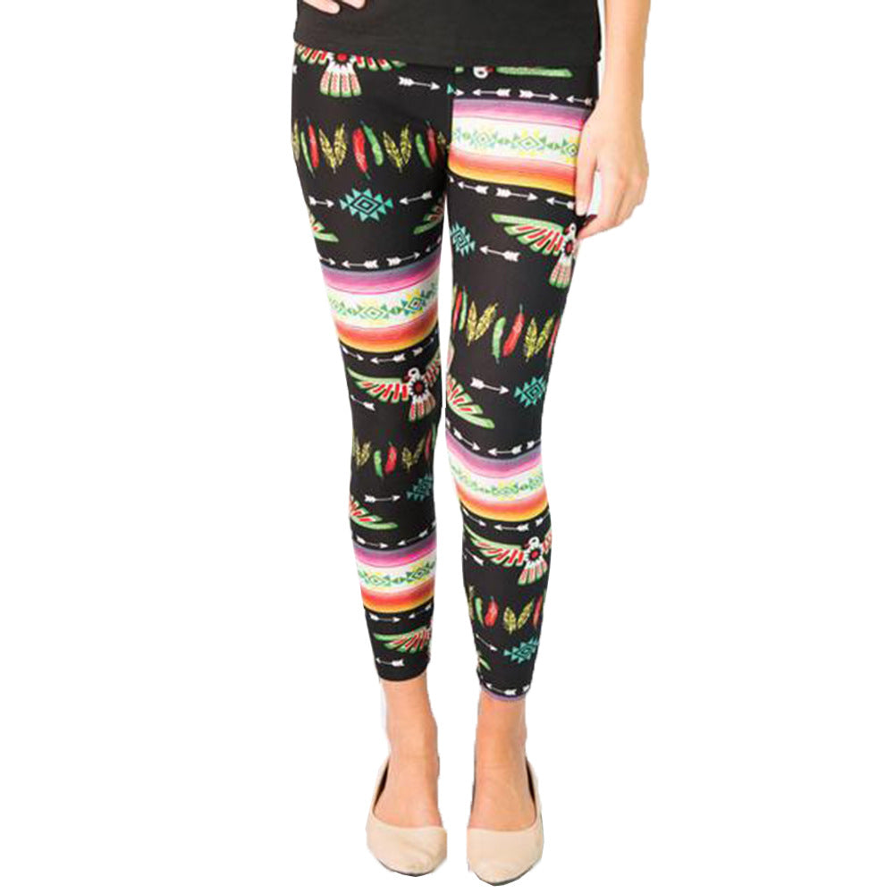 Kvinders leggings med farverigt etnisk mønster og elastisk talje Skovae