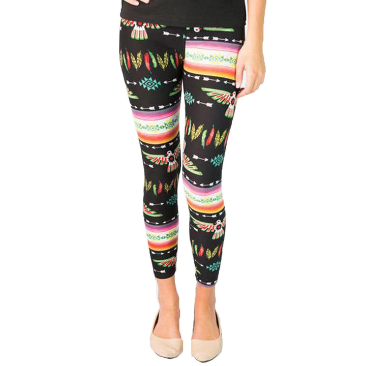 Kvinders leggings med farverigt etnisk mønster og elastisk talje Skovae