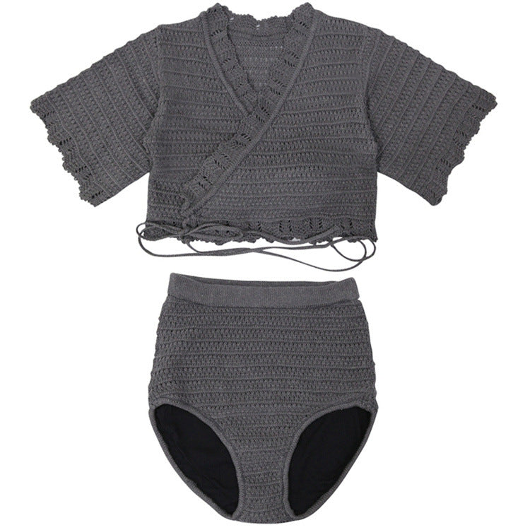 Dame Hæklet Bikini-Sæt med elegant Wrap-jakke og højt taljesnit Stilla