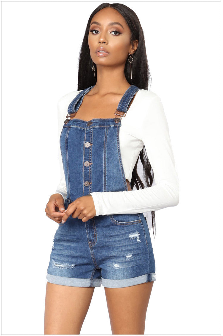 Dame Jeans-suspendershorts med stilfulde ødelagte detaljer og justerbare stropper Stilla
