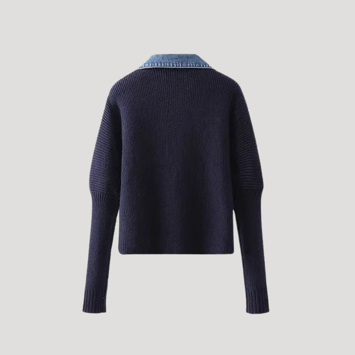 Stilla | Kontrast Denim Trim Strik Strikketrøje