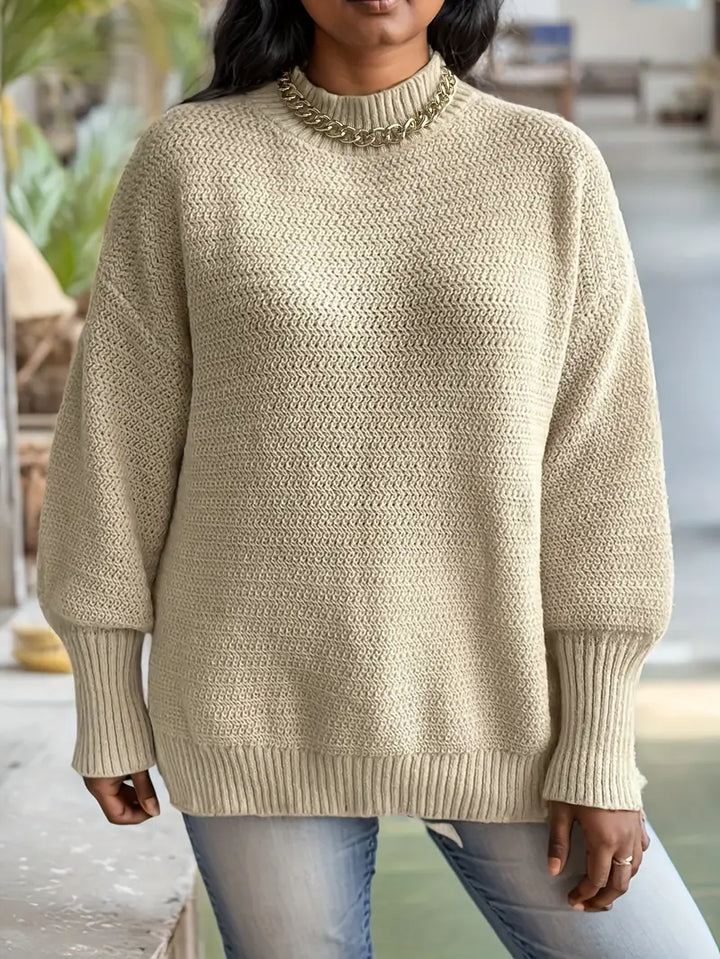 Stilla | Strikket Top Med Flagermusærmer Elegant Ribbet Trøje Med Rund Hals