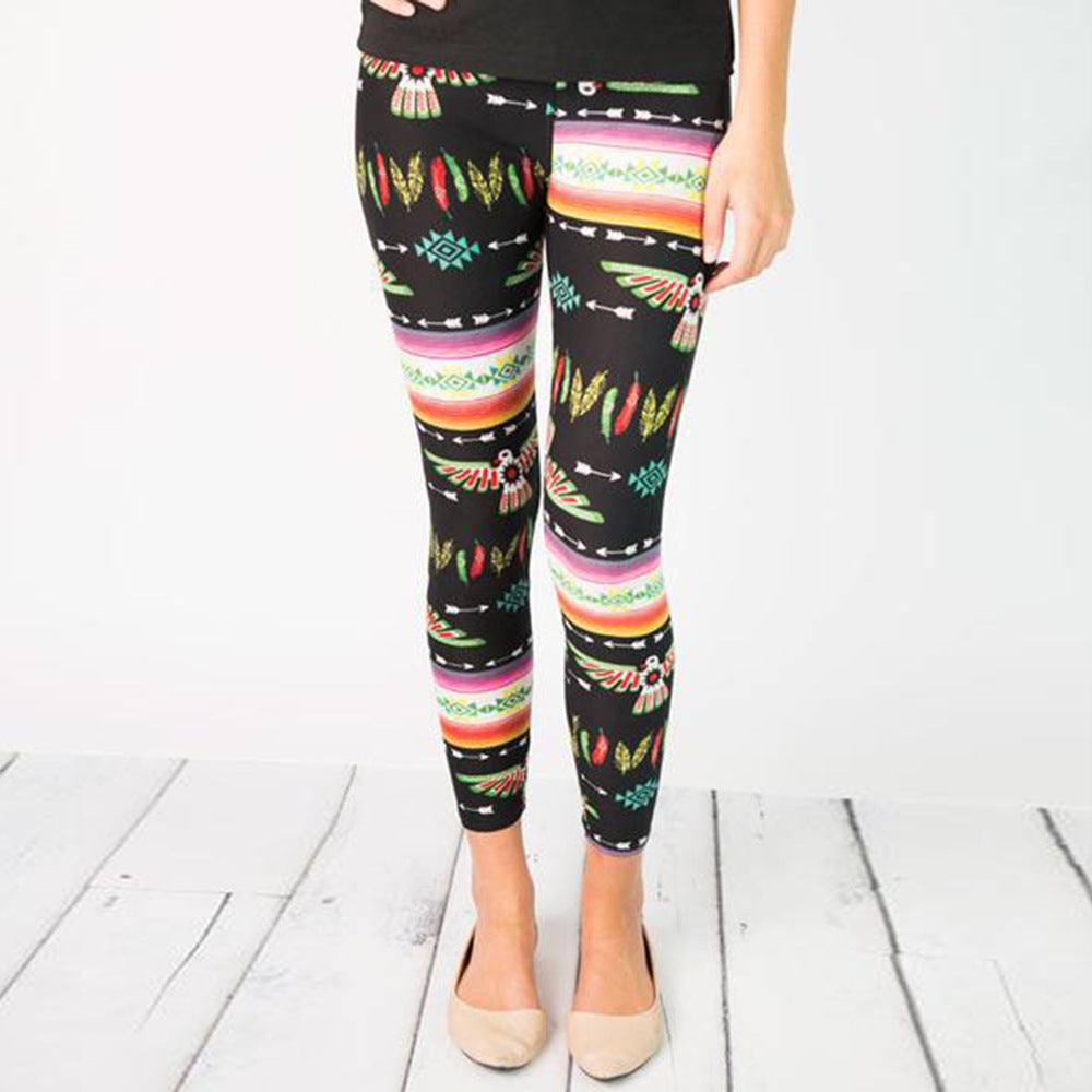 Kvinders leggings med farverigt etnisk mønster og elastisk talje Skovae