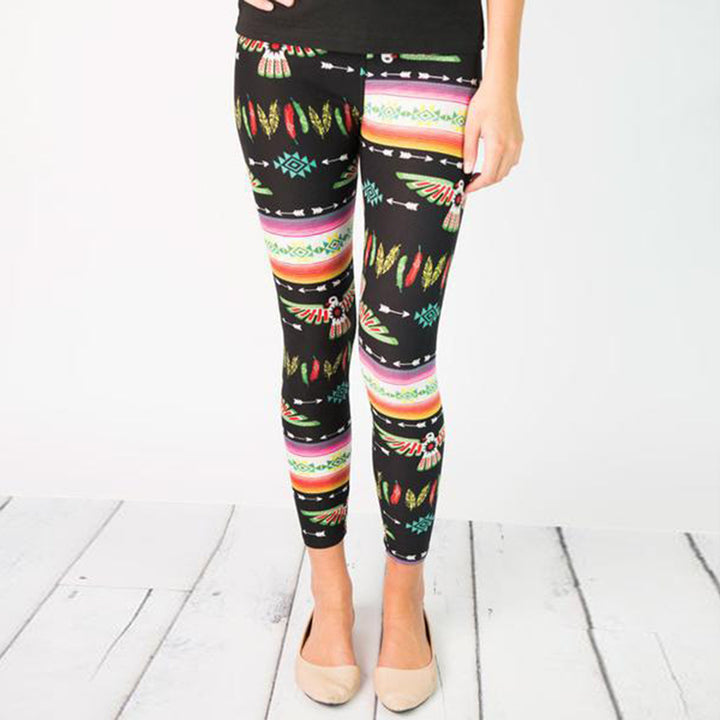 Kvinders leggings med farverigt etnisk mønster og elastisk talje Skovae