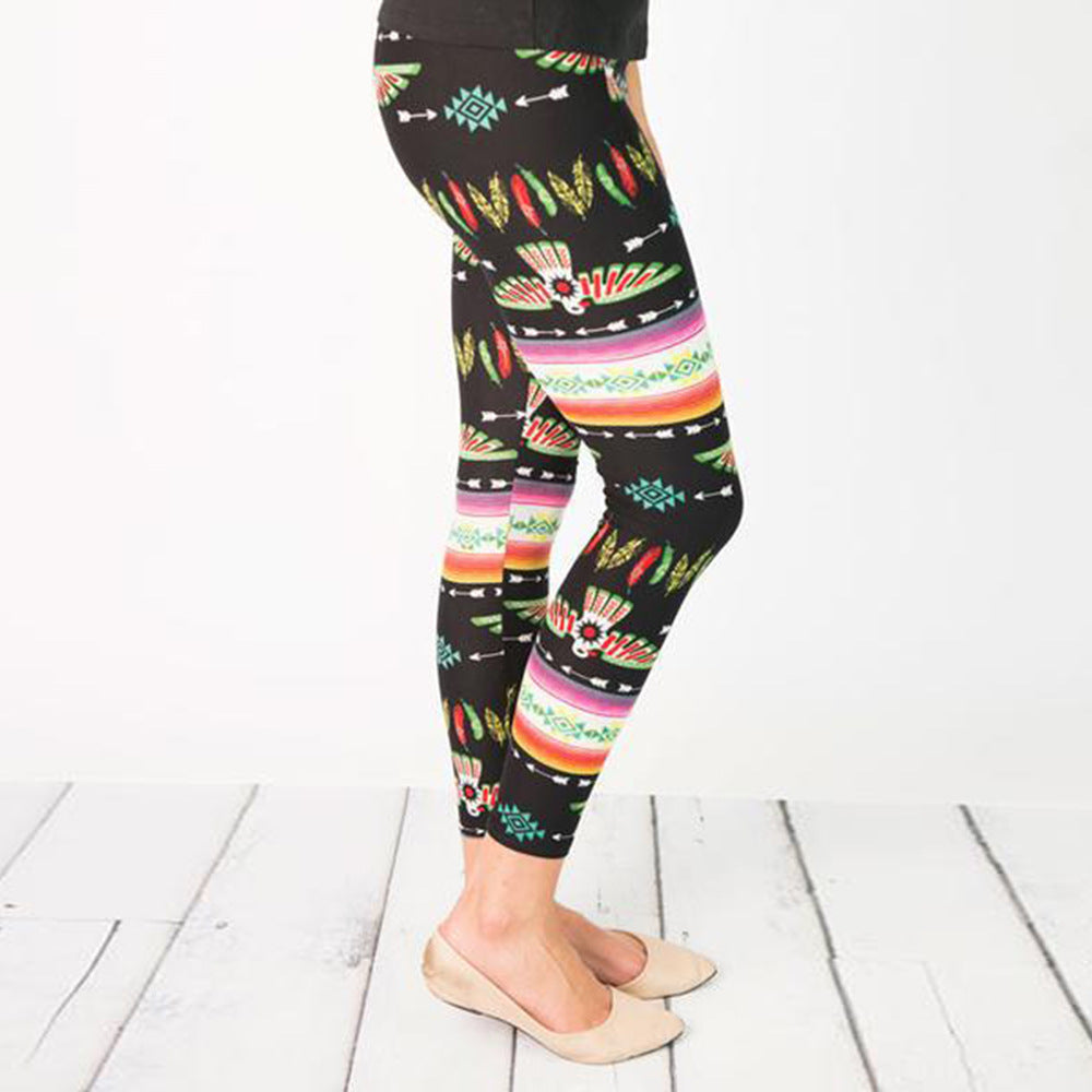 Kvinders leggings med farverigt etnisk mønster og elastisk talje Skovae