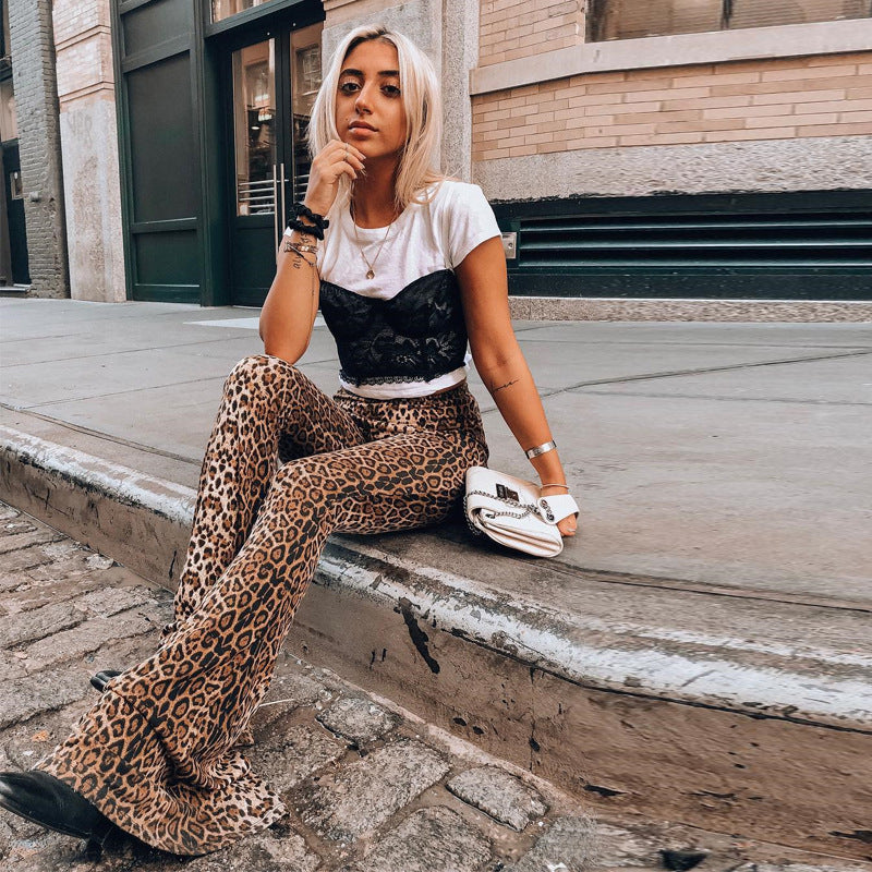 Dame Flared Leggings i leopardmønster med høj talje og elastisk stof Stilla