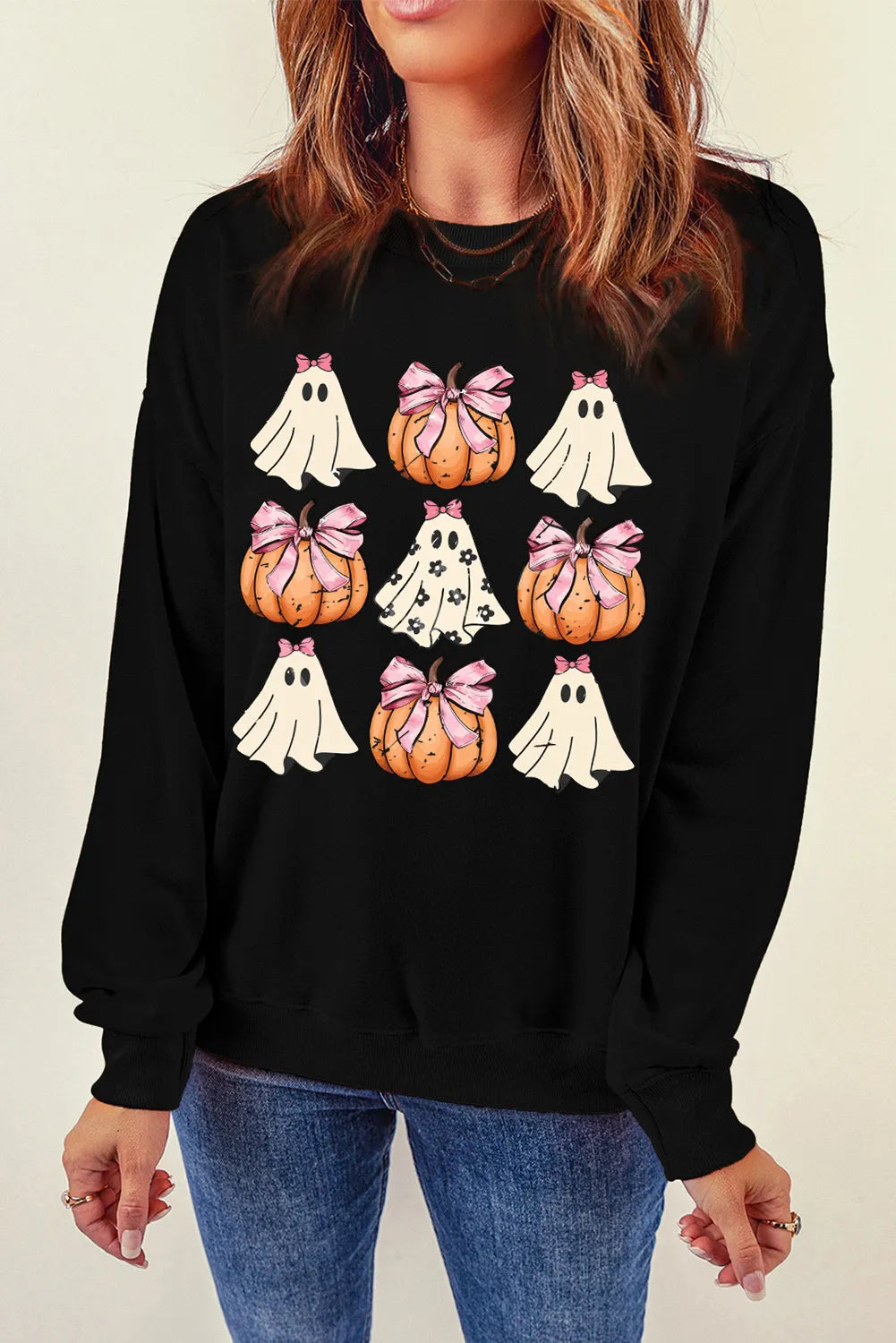 Stilla | Sweatjakke med Halloween-motiv og rund halsudskæring
