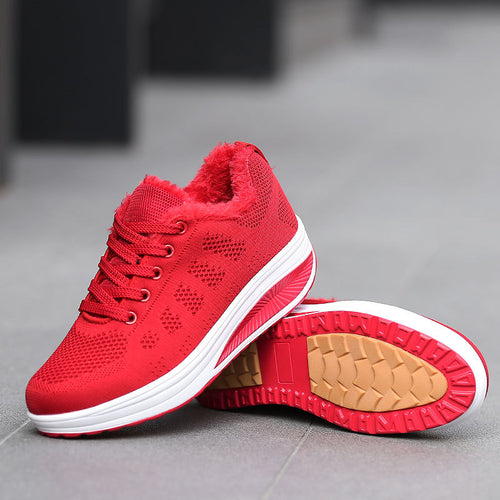 Dame Komfortable Strik Sneakers med Plys Krave Stilla