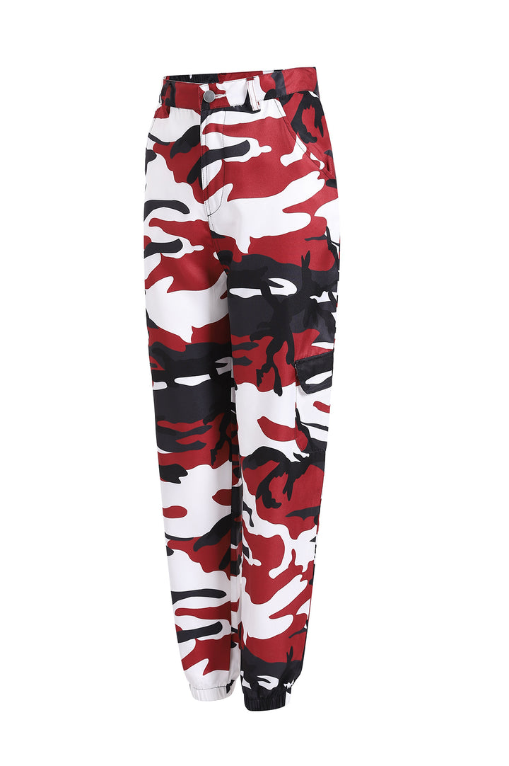 Dame cargo bukser med elastisk talje og moderne camouflage mønster Stilla