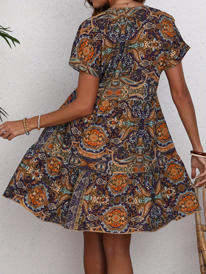 Stilla | Sukienka Paisley V-Neck Løs Kortærmet Sommerkjole
