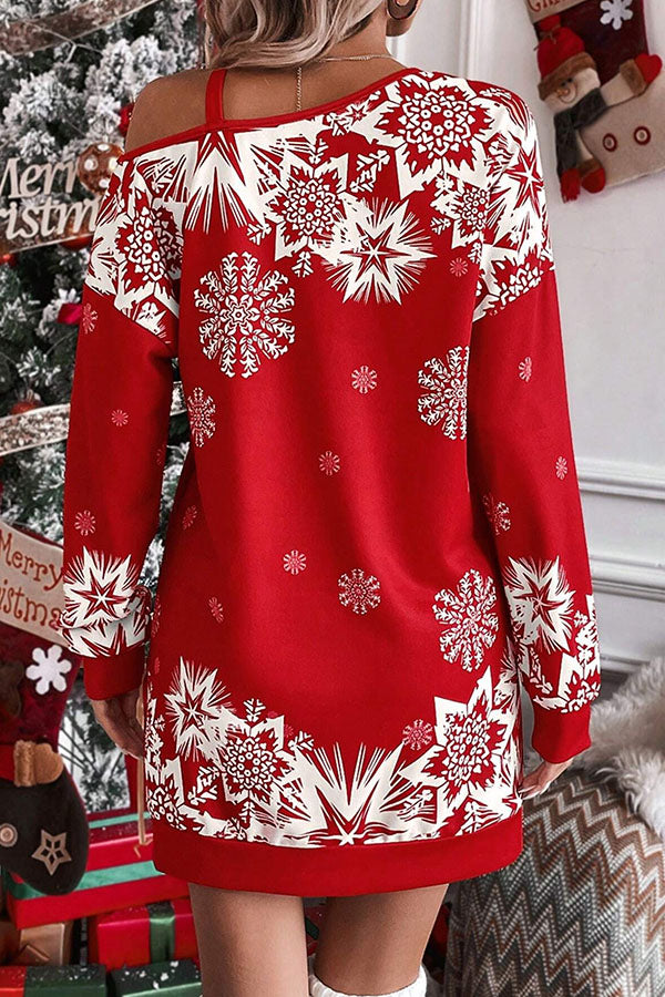 Stilla | Jule-snefnug Kold-skulder Løs sweatshirt Mini kjole