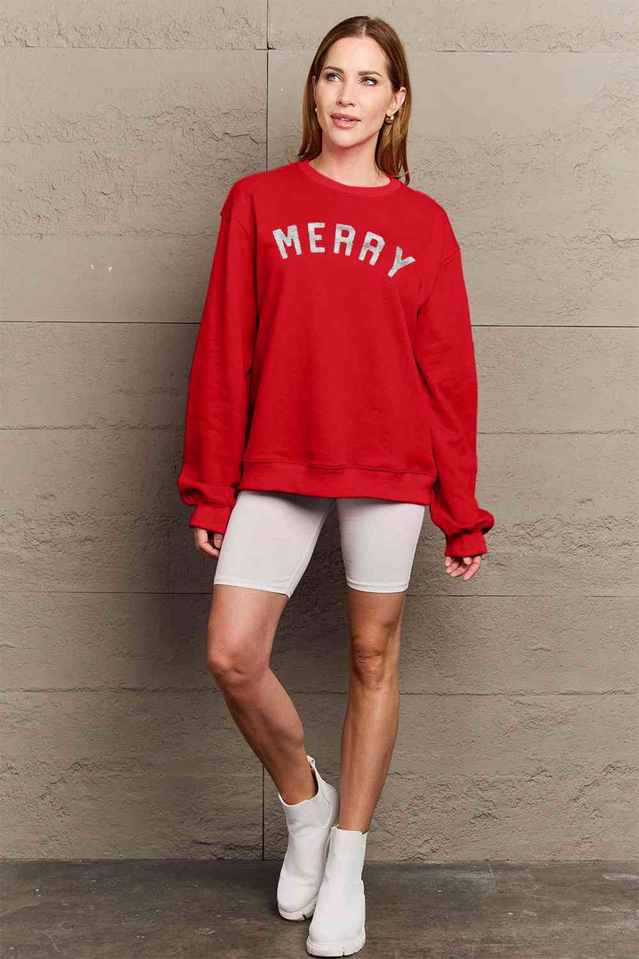 Stilla | Love Full Size Merry Graphic Sweatshirt