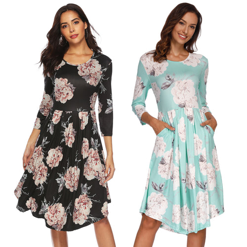 Dame Midikjole med blomstret design og sidelommer Stilla