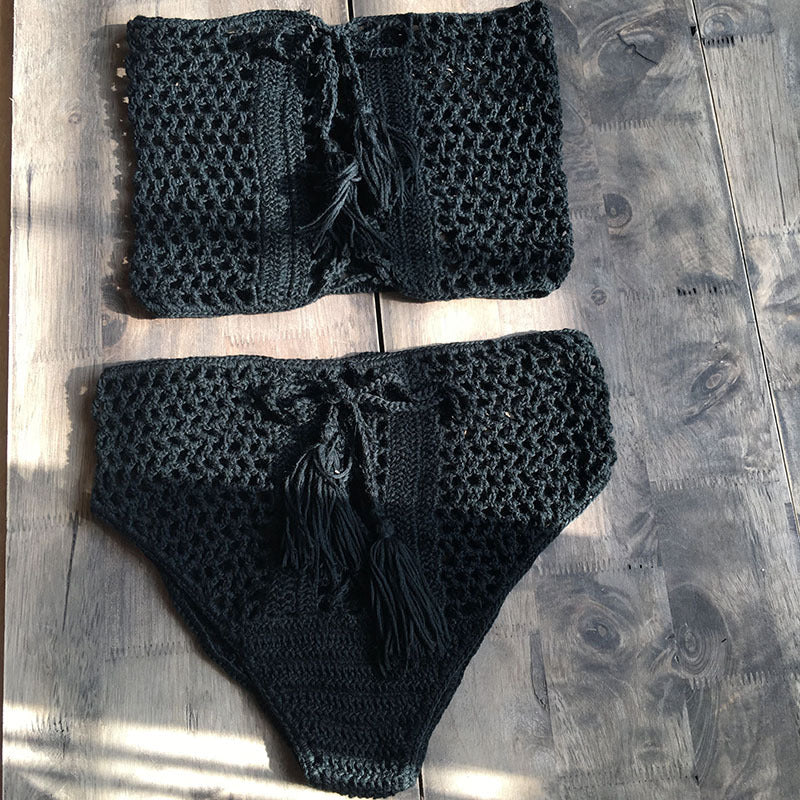 Dame Hæklet-Bikini-Sæt med Frynse Dekoration Stilla