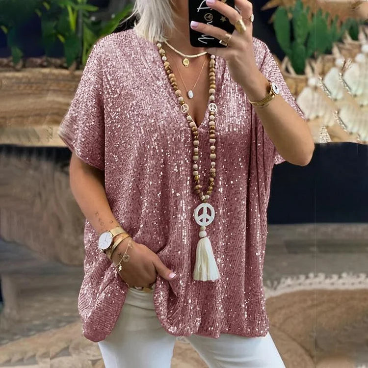 Stilla | Bluse V-hals Pailletbluse