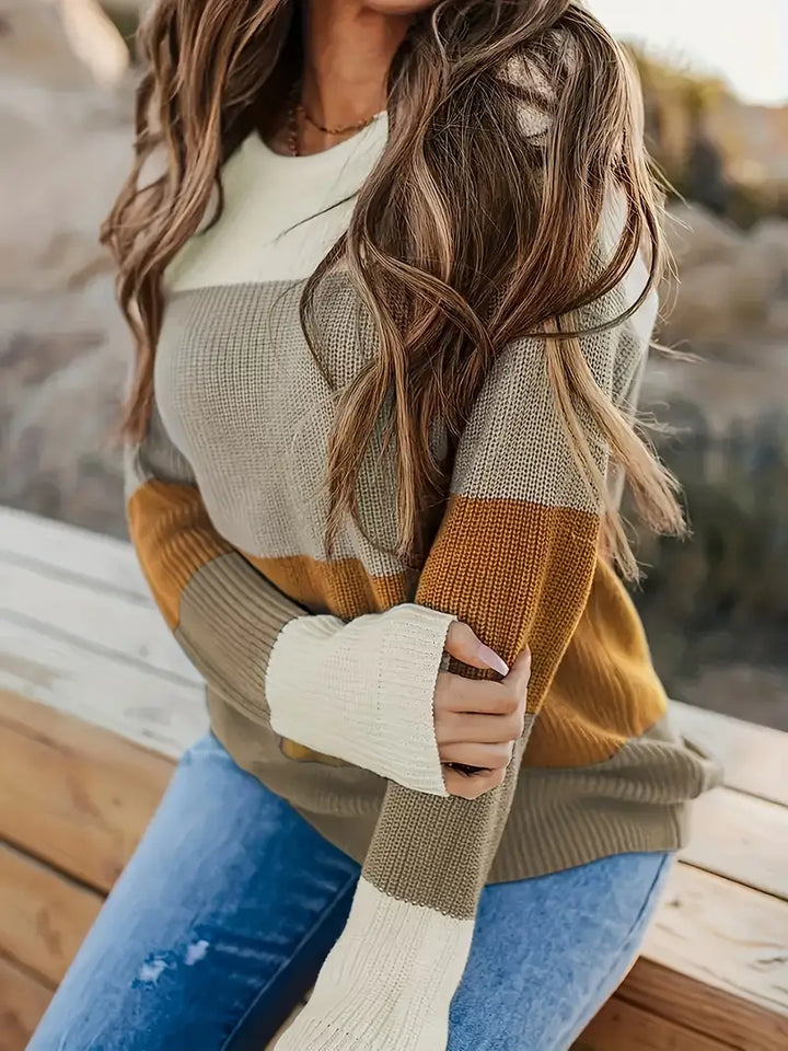 Stilla | Farverig Strikket Rundhalset Pullover