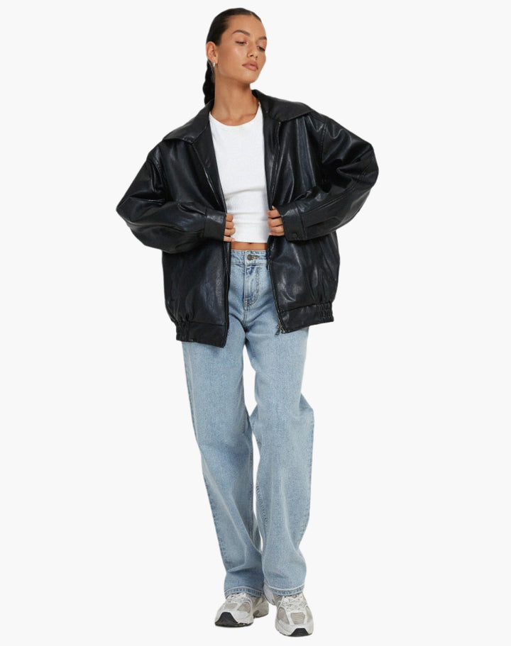 Stilla | Oversize Kunstlæderjakke - Fashionabel Streetstyle-Look til Fritid & Hverdag