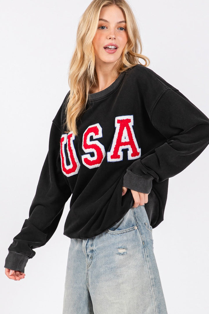 Stilla | Sweatjakke Med Rund Hals Udsnit Sage Med Bogstav Patch Usa