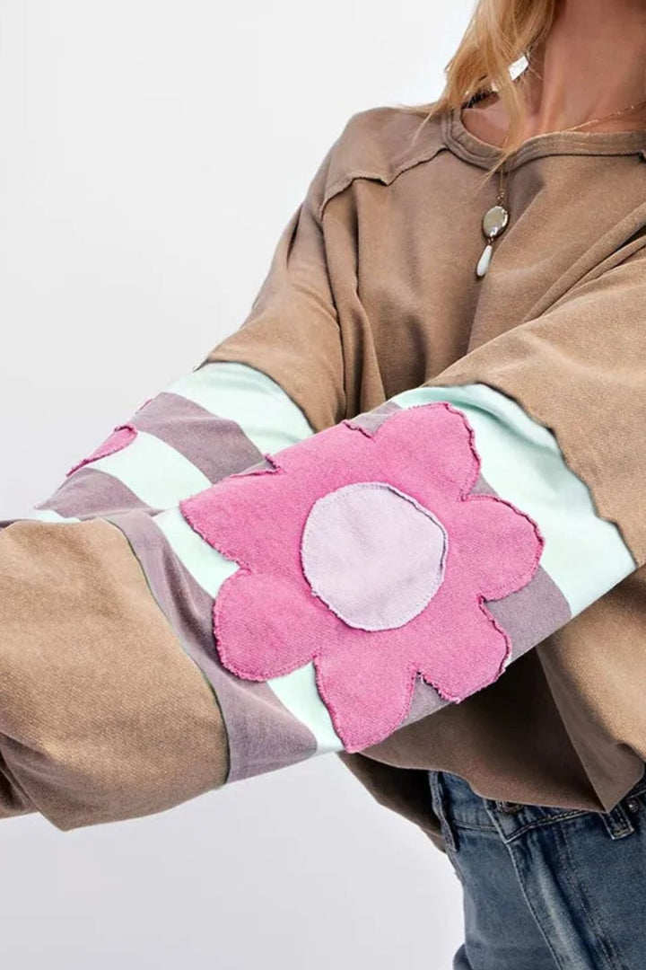 Stilla | Tunika med Blomsterprint i Str. Plus med Rundhalset og Lange Ærmer