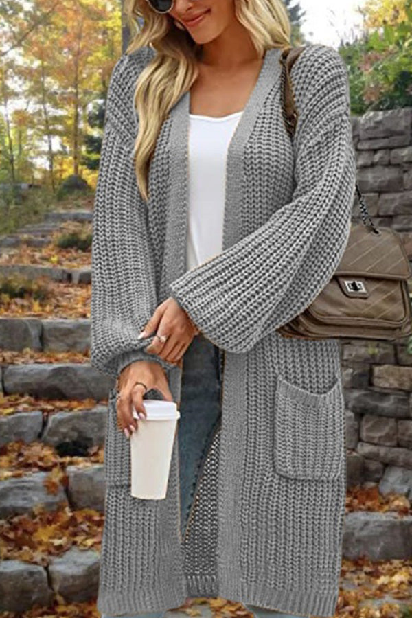 Stilla | Længde Løs Oversized Dobbelt Lomme Cardigan Sweater Jakke