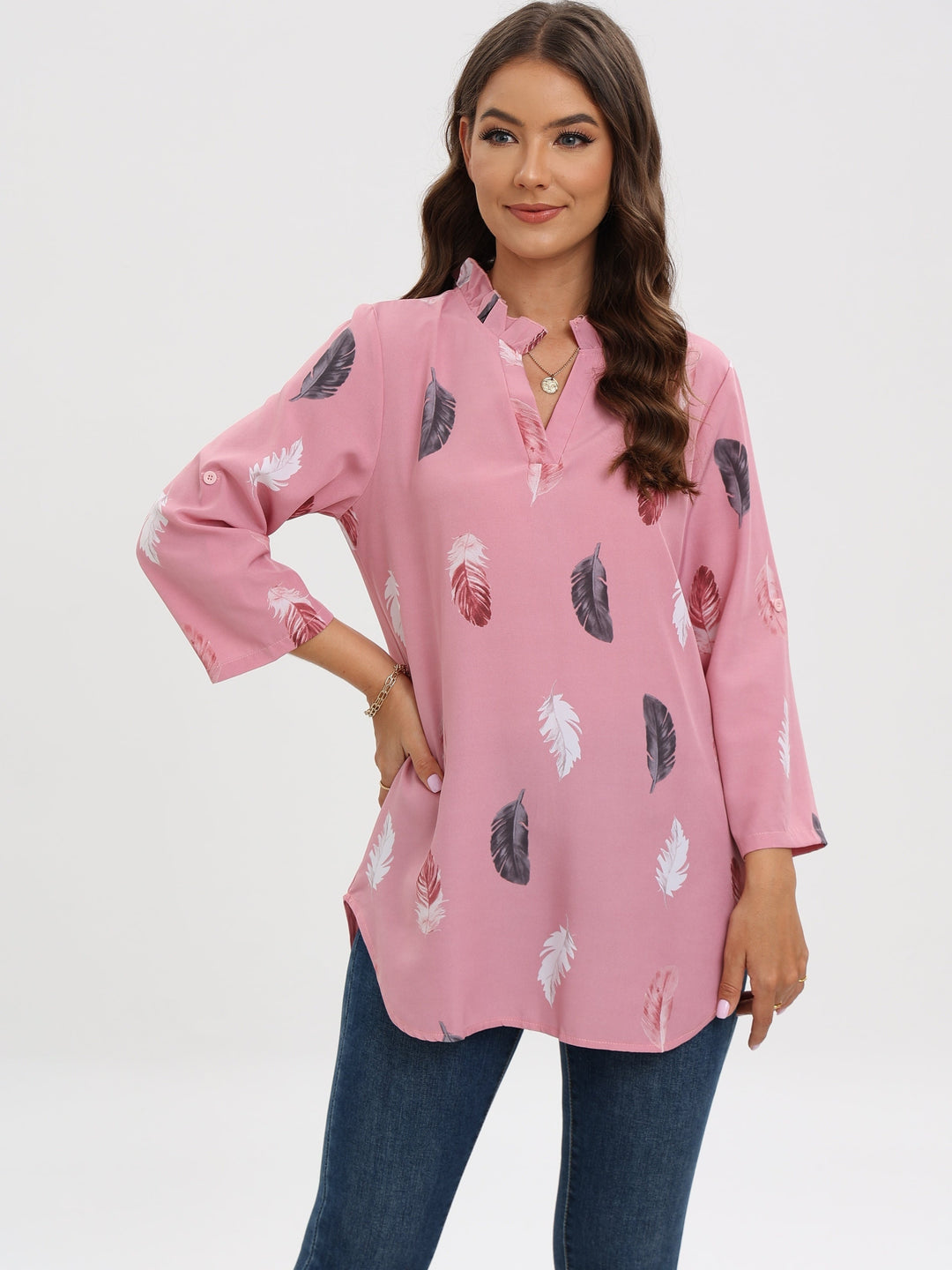 Stilla | Bluse V Udsnit Tryk Fjer